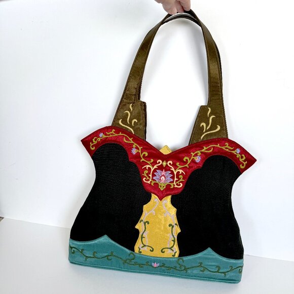 HOLD for Sandy: Whimsical Art Nouveau Silk & Embroidered Floral Handbag by Oovoo - Picture 3 of 12